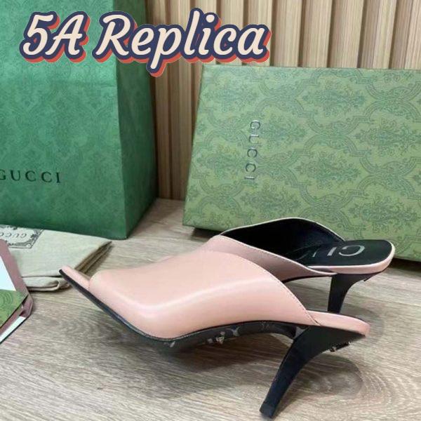 Replica Gucci Women GG Mid-Heel Open Toe Pump Light Pink Leather Square Toe 6