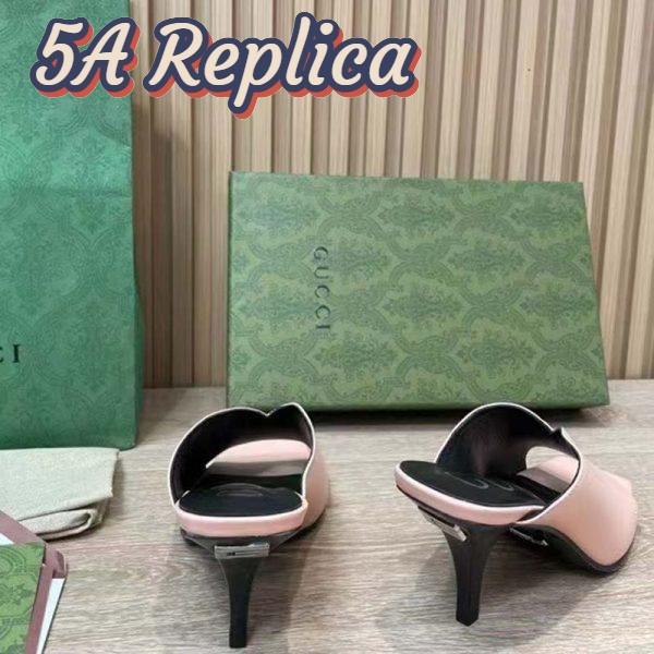 Replica Gucci Women GG Mid-Heel Open Toe Pump Light Pink Leather Square Toe 11