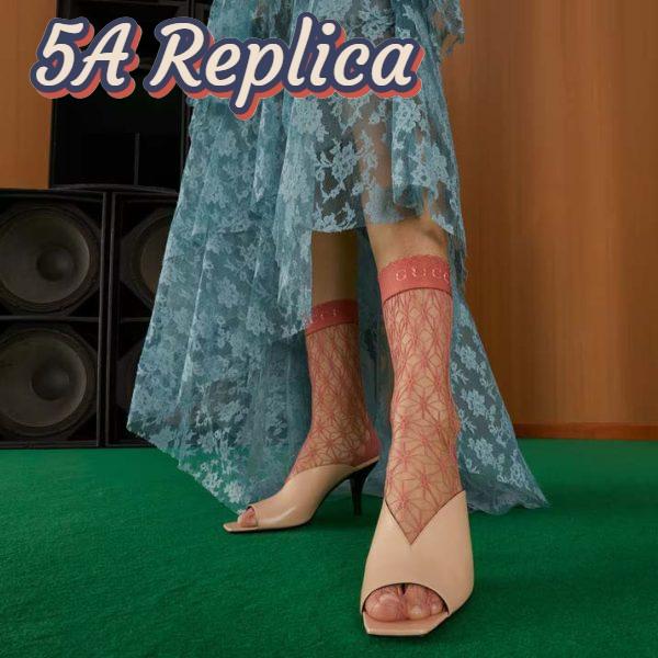 Replica Gucci Women GG Mid-Heel Open Toe Pump Light Pink Leather Square Toe 12