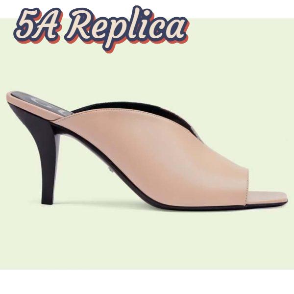 Replica Gucci Women GG Mid-Heel Open-Toe Pump Light Pink Leather Sole 7.6 Cm Heel 2