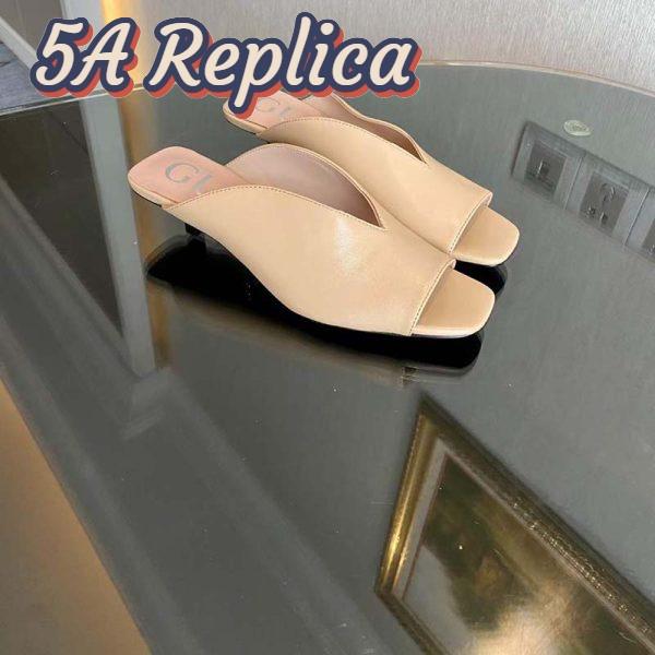 Replica Gucci Women GG Mid-Heel Open-Toe Pump Light Pink Leather Sole 7.6 Cm Heel 3