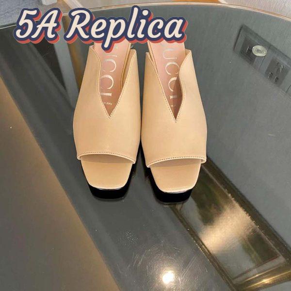 Replica Gucci Women GG Mid-Heel Open-Toe Pump Light Pink Leather Sole 7.6 Cm Heel 4