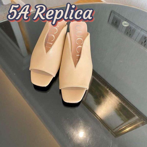 Replica Gucci Women GG Mid-Heel Open-Toe Pump Light Pink Leather Sole 7.6 Cm Heel 5