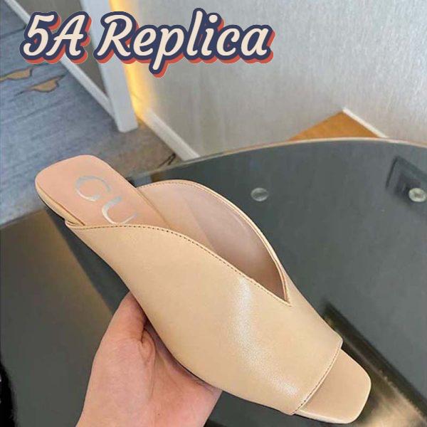Replica Gucci Women GG Mid-Heel Open-Toe Pump Light Pink Leather Sole 7.6 Cm Heel 6
