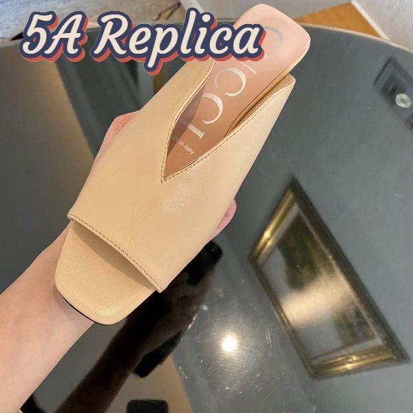 Replica Gucci Women GG Mid-Heel Open-Toe Pump Light Pink Leather Sole 7.6 Cm Heel 7