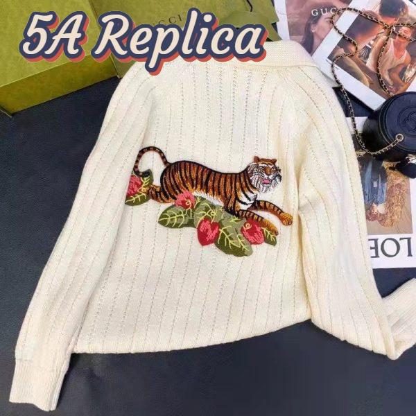 Replica Gucci GG Men Gucci Tiger Knit Sweater Patch Wool Cotton Tiger Flower 3