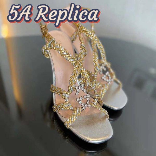 Replica Gucci Women GG Nojum High Heel Sandal Metallic Platinum Silver Braided Leather 9 CM 7