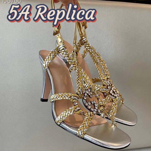 Replica Gucci Women GG Nojum High Heel Sandal Metallic Platinum Silver Braided Leather 9 CM 8