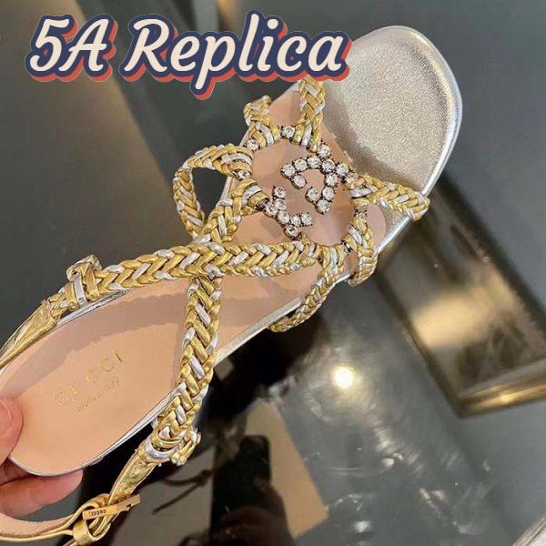Replica Gucci Women GG Nojum High Heel Sandal Metallic Platinum Silver Braided Leather 9 CM 9