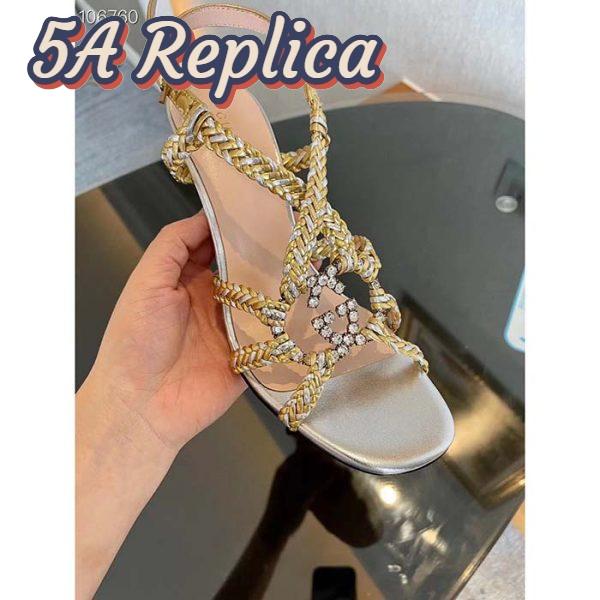 Replica Gucci Women GG Nojum High Heel Sandal Metallic Platinum Silver Braided Leather 9 CM 10