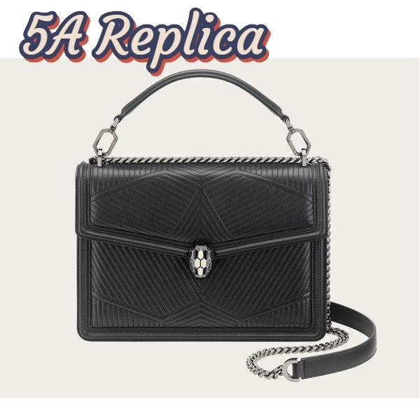 Replica Bvlgari Women Serpenti Forever Top Handle Bag in Calf Leather-Black