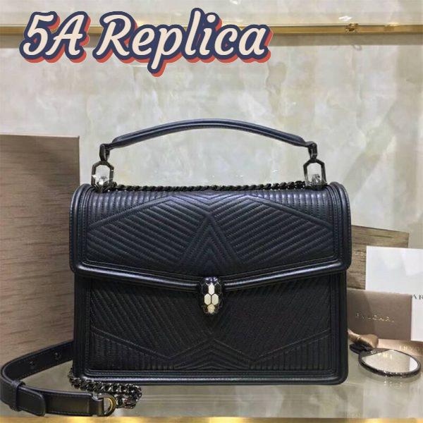 Replica Bvlgari Women Serpenti Forever Top Handle Bag in Calf Leather-Black 3