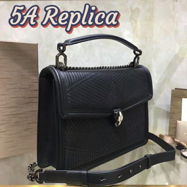 Replica Bvlgari Women Serpenti Forever Top Handle Bag in Calf Leather-Black 5