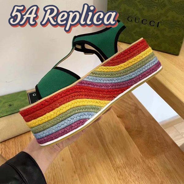 Replica Gucci Women GG Platform Sandals Green Cotton Double G Embroidery 4 Cm Heel 3