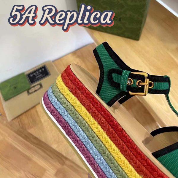 Replica Gucci Women GG Platform Sandals Green Cotton Double G Embroidery 4 Cm Heel 8