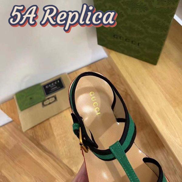 Replica Gucci Women GG Platform Sandals Green Cotton Double G Embroidery 4 Cm Heel 9
