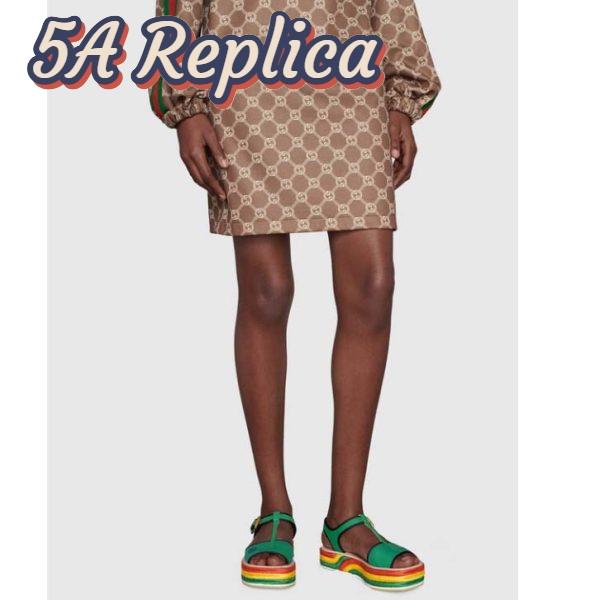Replica Gucci Women GG Platform Sandals Green Cotton Double G Embroidery 4 Cm Heel 10