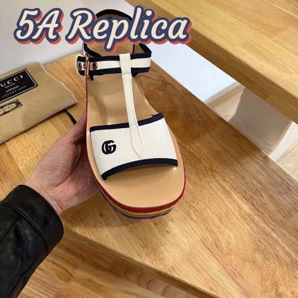 Replica Gucci Women GG Platform Sandals White Cotton Double G Embroidery 7 Cm Heel 4