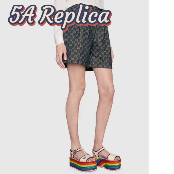 Replica Gucci Women GG Platform Sandals White Cotton Double G Embroidery 7 Cm Heel 11