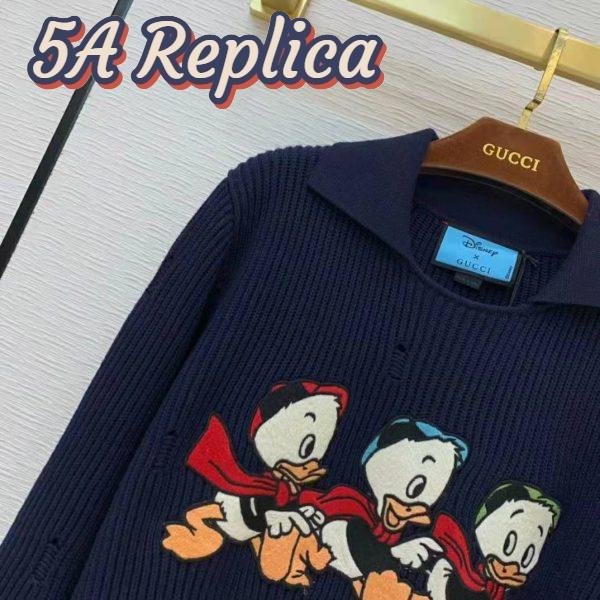 Replica Gucci Men Disney x Gucci Donald Duck Cotton Wool Sweater Holes Crewneck Collar-Navy 6