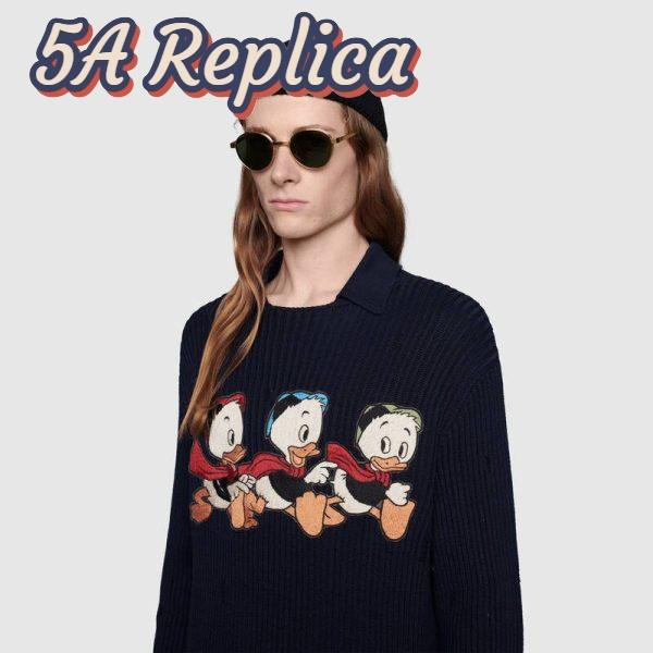 Replica Gucci Men Disney x Gucci Donald Duck Cotton Wool Sweater Holes Crewneck Collar-Navy 13