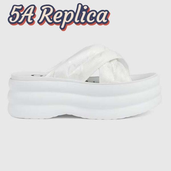 Replica Gucci Women GG Platform Slide Sandal White Nylon Rubber Mid 6.4 CM Heel 2