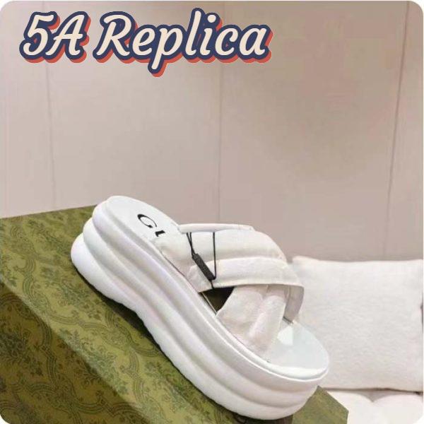 Replica Gucci Women GG Platform Slide Sandal White Nylon Rubber Mid 6.4 CM Heel 3