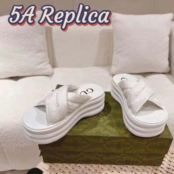 Replica Gucci Women GG Platform Slide Sandal White Nylon Rubber Mid 6.4 CM Heel 4