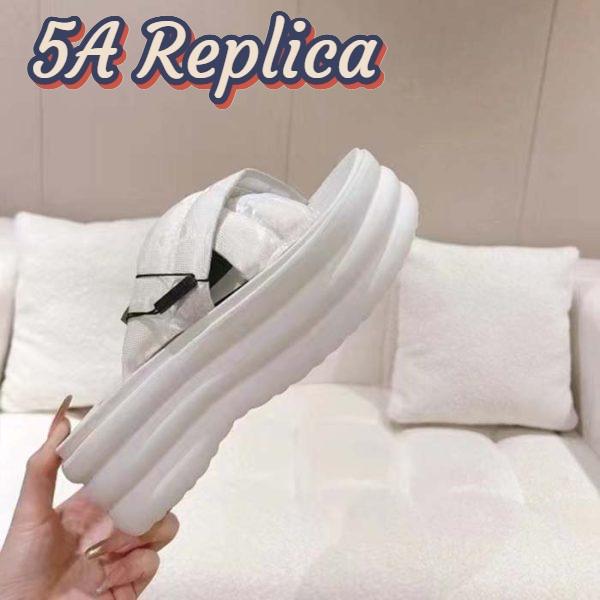 Replica Gucci Women GG Platform Slide Sandal White Nylon Rubber Mid 6.4 CM Heel 6