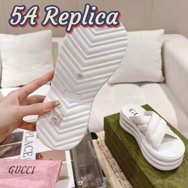 Replica Gucci Women GG Platform Slide Sandal White Nylon Rubber Mid 6.4 CM Heel 7