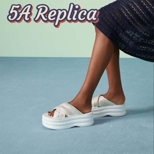 Replica Gucci Women GG Platform Slide Sandal White Nylon Rubber Mid 6.4 CM Heel 9
