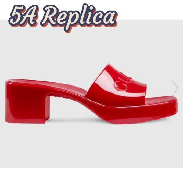 Replica Gucci Women GG Rubber Slide Sandal Hibiscus Red Mid-Heel 6 Cm Heel