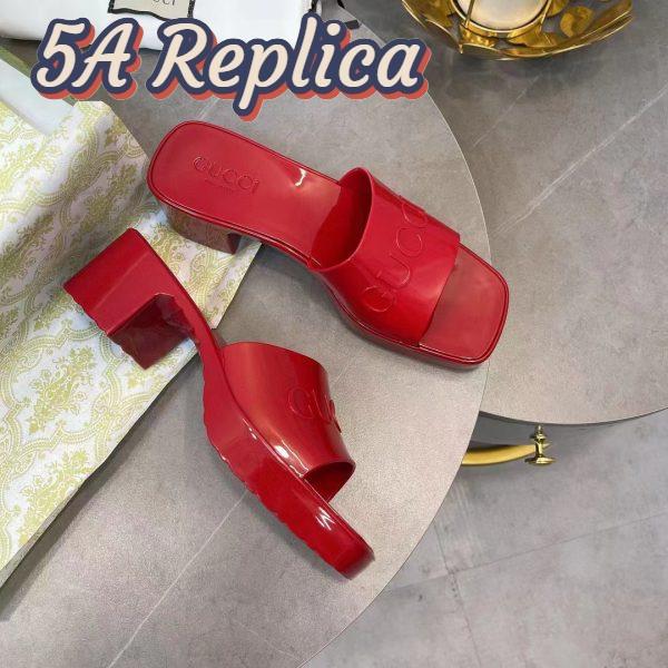 Replica Gucci Women GG Rubber Slide Sandal Hibiscus Red Mid-Heel 6 Cm Heel 3