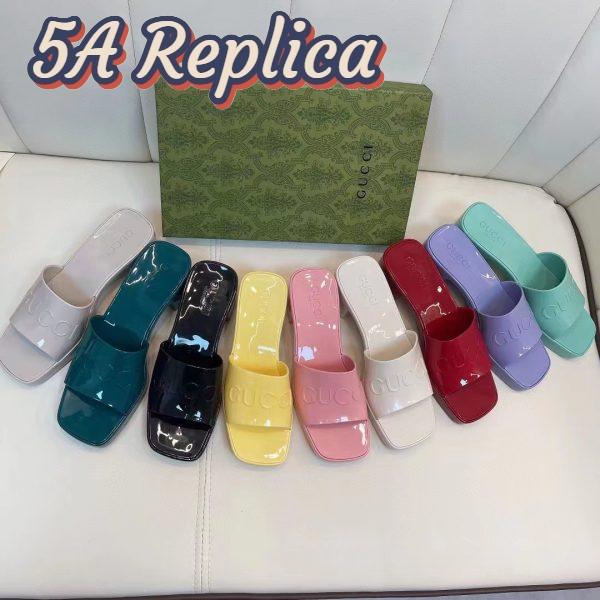 Replica Gucci Women GG Rubber Slide Sandal Hibiscus Red Mid-Heel 6 Cm Heel 4