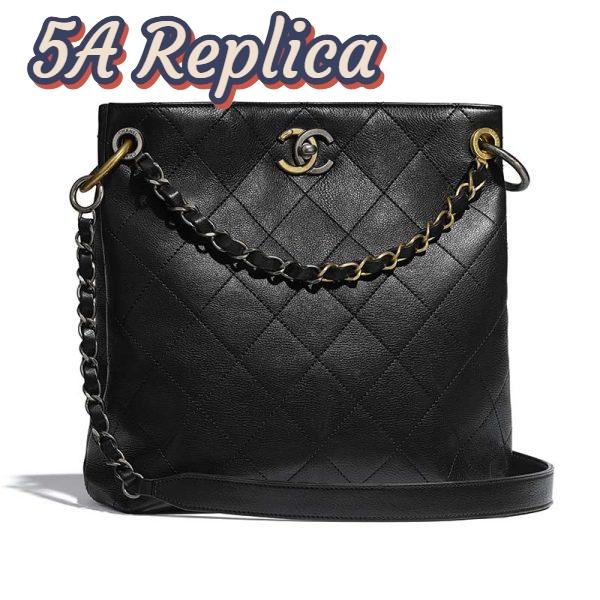 Replica Chanel Women Hobo Handbag in Calfskin Leather-Black