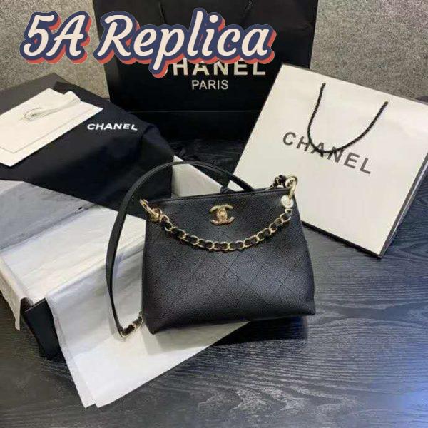 Replica Chanel Women Hobo Handbag in Calfskin Leather-Black 3