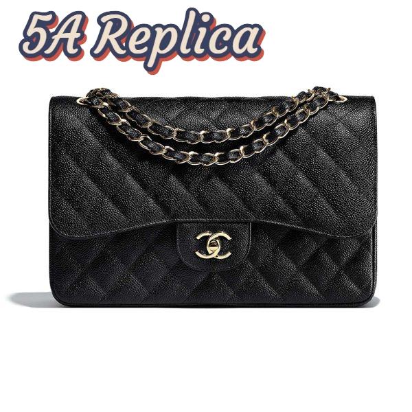 Replica Chanel Women Large Classic Handbag in Grained Calfskin Leather-Black