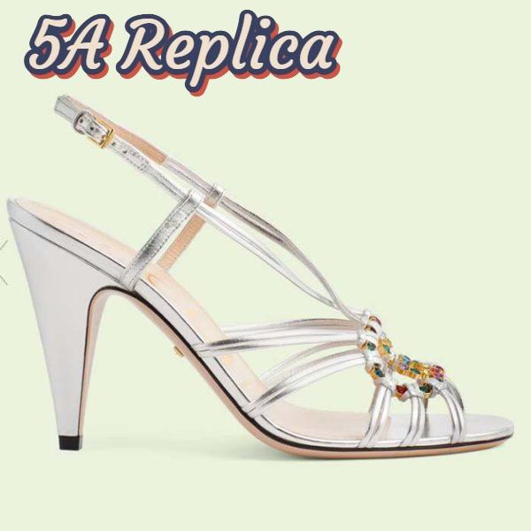 Replica Gucci Women GG Sandal Interlocking G Silver Metallic Leather High 9 Cm Heel