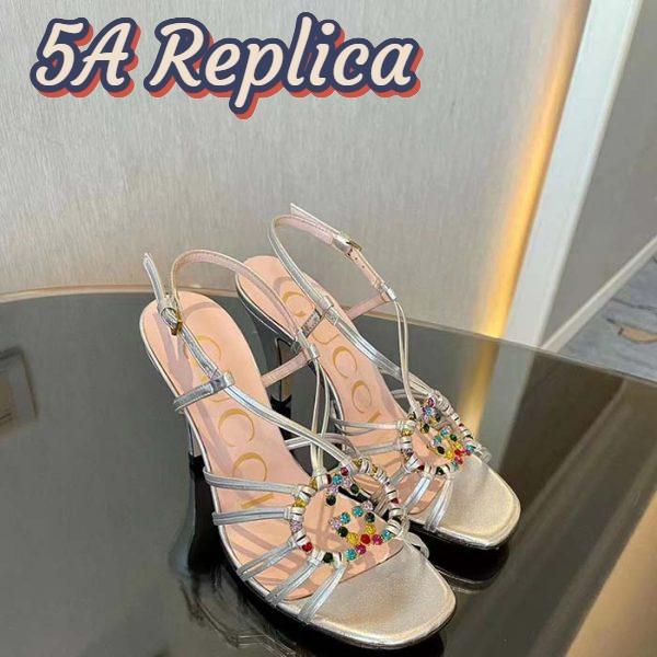 Replica Gucci Women GG Sandal Interlocking G Silver Metallic Leather High 9 Cm Heel 3