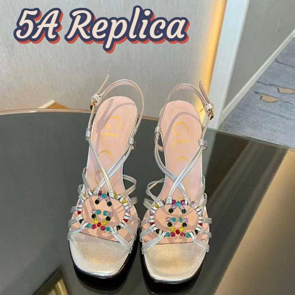 Replica Gucci Women GG Sandal Interlocking G Silver Metallic Leather High 9 Cm Heel 4