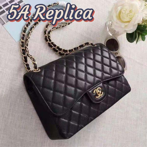 Replica Chanel Women Large Classic Handbag in Grained Calfskin Leather-Black 5