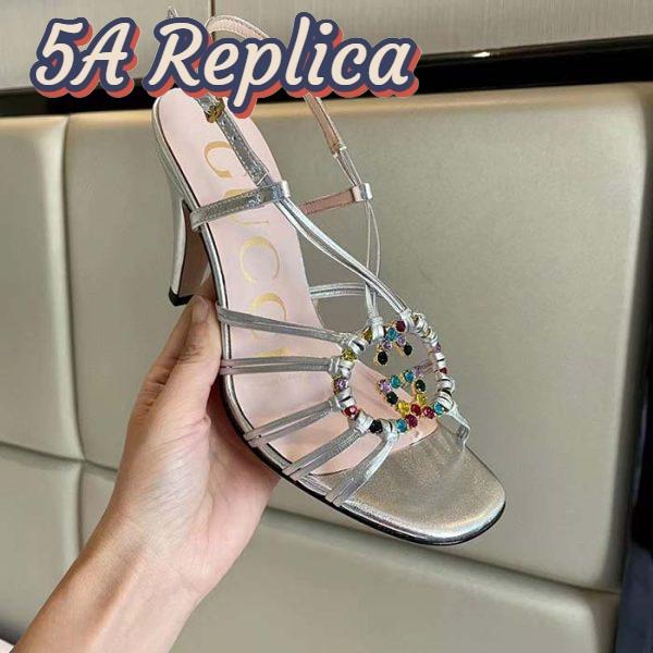 Replica Gucci Women GG Sandal Interlocking G Silver Metallic Leather High 9 Cm Heel 8