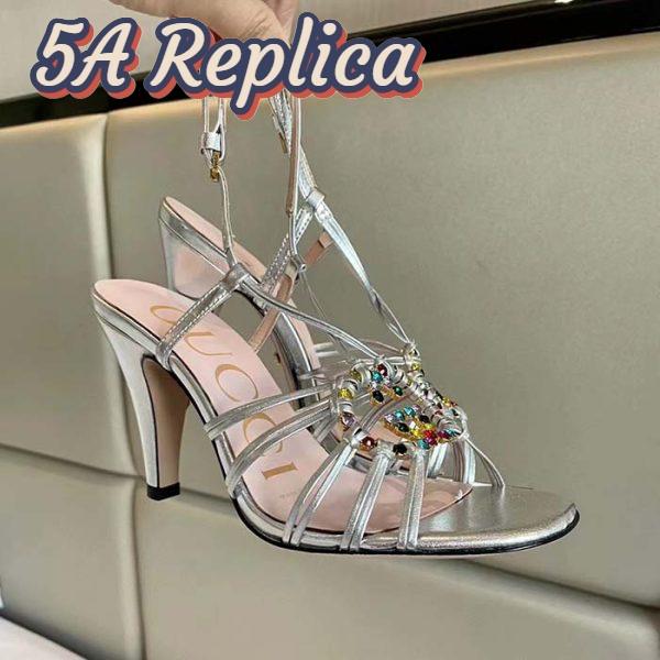 Replica Gucci Women GG Sandal Interlocking G Silver Metallic Leather High 9 Cm Heel 9