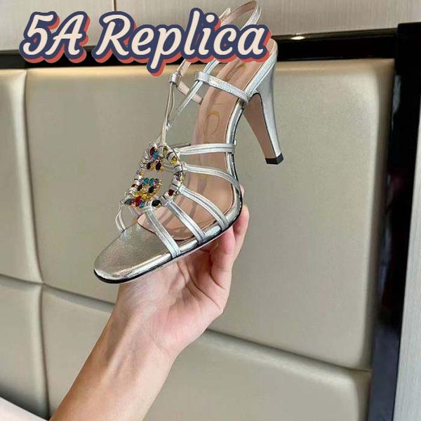 Replica Gucci Women GG Sandal Interlocking G Silver Metallic Leather High 9 Cm Heel 10