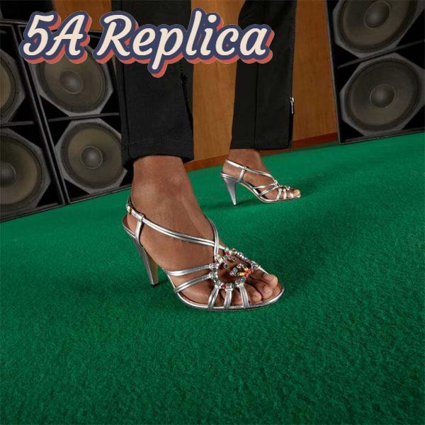 Replica Gucci Women GG Sandal Interlocking G Silver Metallic Leather High 9 Cm Heel 12