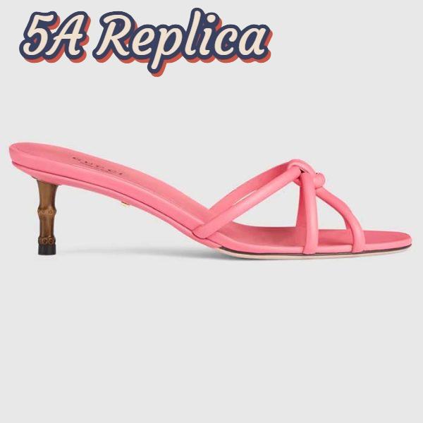 Replica Gucci Women GG Slide Sandal Bamboo Pink Leather Bamboo Low Heel 2