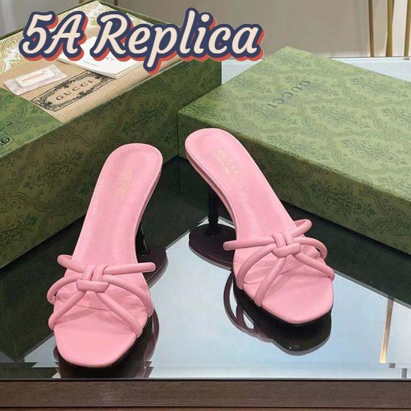 Replica Gucci Women GG Slide Sandal Bamboo Pink Leather Bamboo Low Heel 5