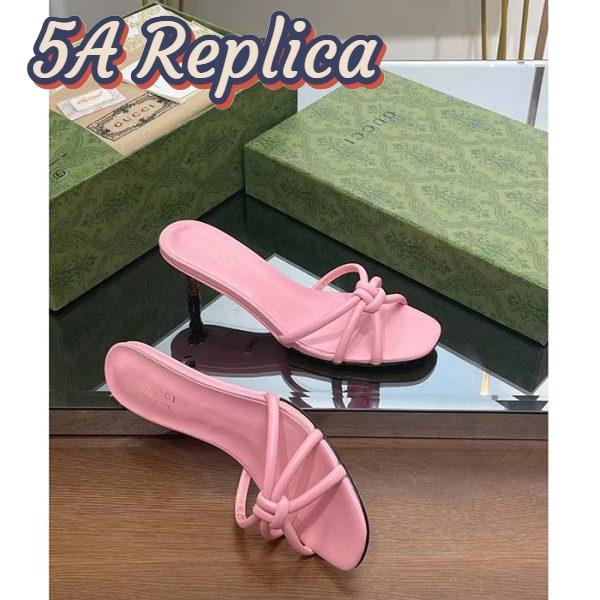Replica Gucci Women GG Slide Sandal Bamboo Pink Leather Bamboo Low Heel 6