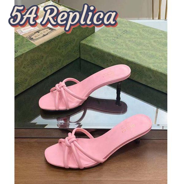 Replica Gucci Women GG Slide Sandal Bamboo Pink Leather Bamboo Low Heel 7