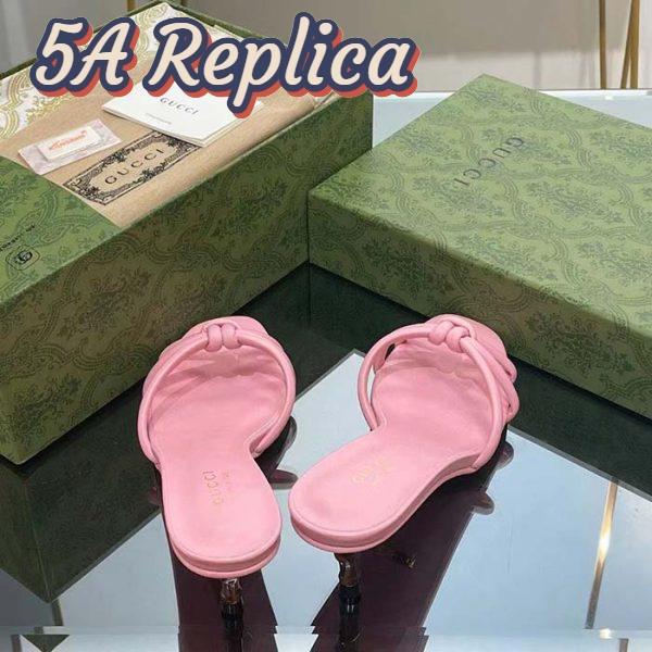 Replica Gucci Women GG Slide Sandal Bamboo Pink Leather Bamboo Low Heel 8